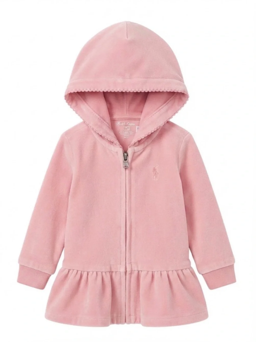 Ralph Lauren Pink Velour Zip Jacket with RL Zipper Pull